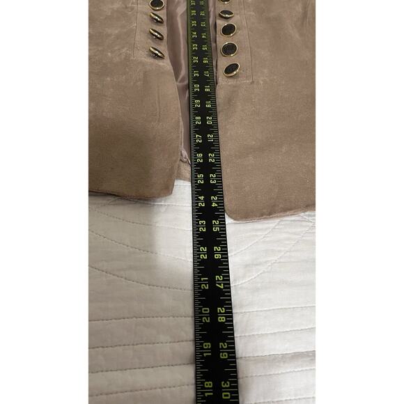 Roz &Ali Women's Jacket Faux Suede Military Tan Beige Open Front Button Accent L - Picture 7 of 8